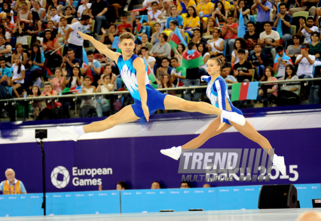 Avropa Oyunlarında aerobika gimnastikası üzrə qarışıq cütlüklərin təsnifat yarışları. Bakı, Azərbaycan, 17 iyun 2015 